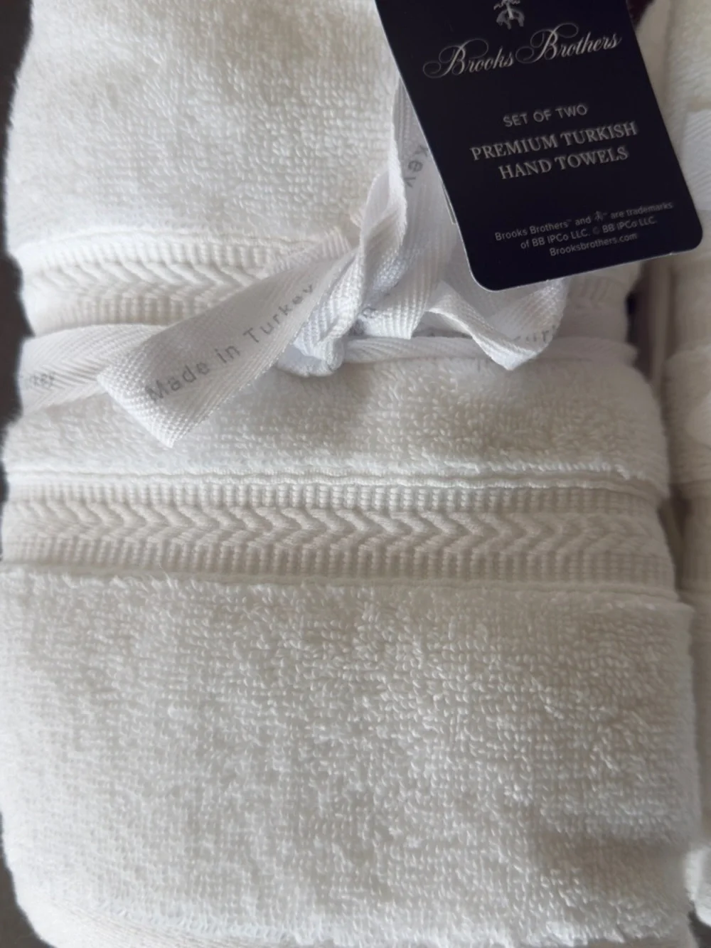 4 Brooks Brothers  100% Turkish Cotton Hand Towels Pure White Plush Set of 4 NEW